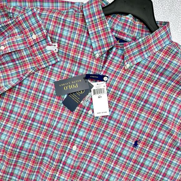 Polo Ralph Lauren Mens Shirt 3XLT Button Up Plaid Multicolor Pink Stretch NEW - Picture 4 of 12